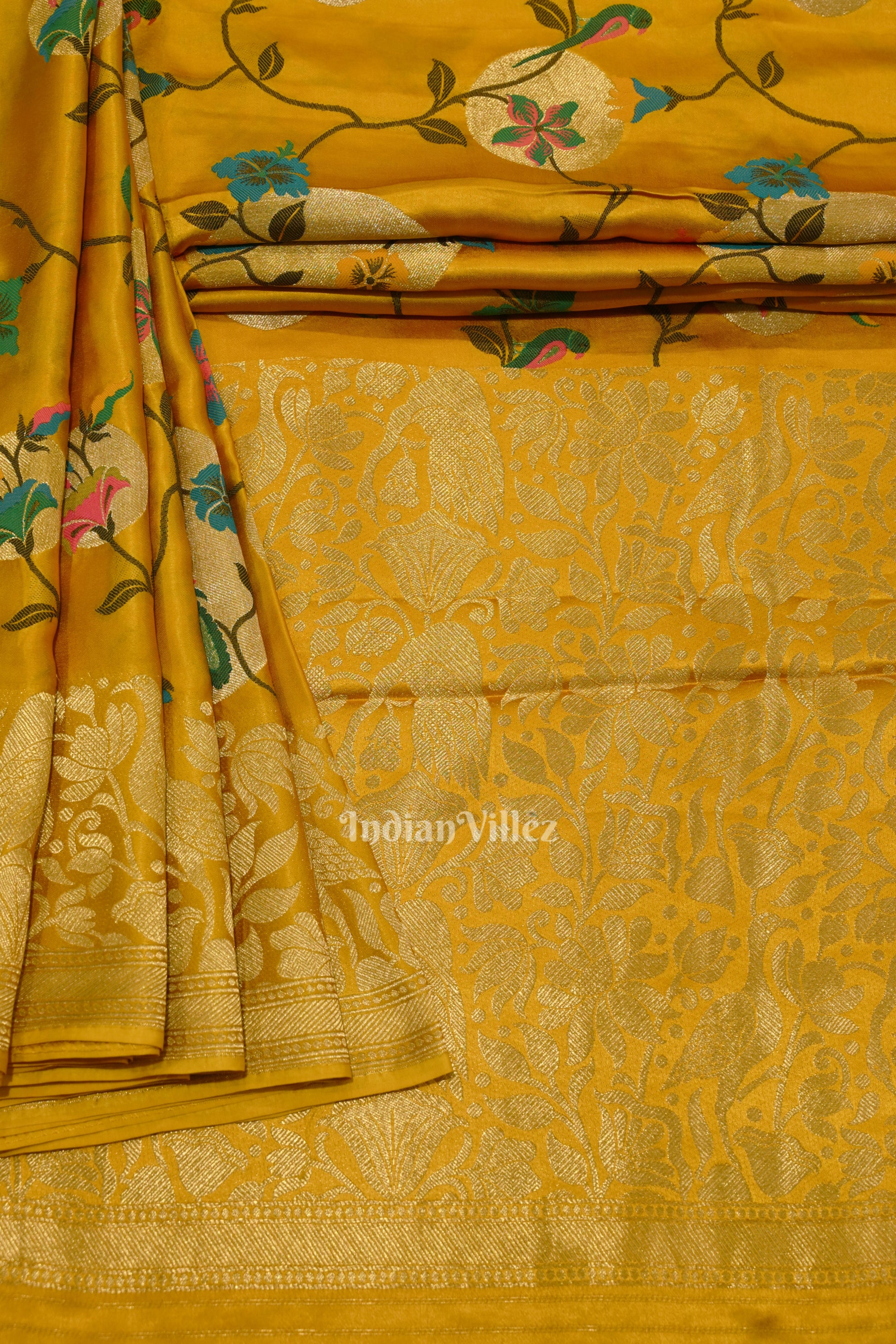 Mustard Yellow Tussar Khaddi Georgette Banarasi Saree