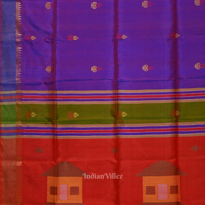Purple Red Pure Bishnupuri Silk Saree