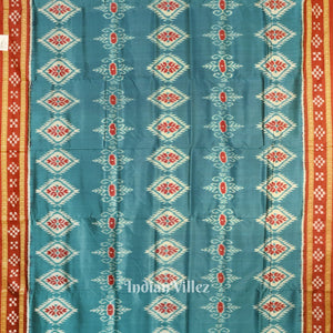 Blue Red Pasapalli Border Odisha Ikat Khandua Silk Saree