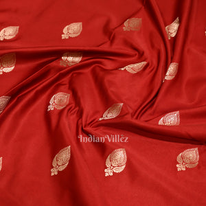 Dark Maroon Red Soft Pure Mashru Satin Silk Banarasi Saree