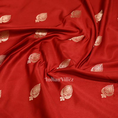 Dark Maroon Red Soft Pure Mashru Satin Silk Banarasi Saree