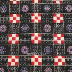 Black with MultiColor Pasapali Theme Sambalpuri Ikat Cotton Fabric