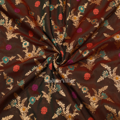 Burnt Maroon Meenakari Banarasi Handloom Silk Saree