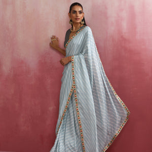 trueBrowns Grey Muslin Silk Ready To Wear Saree