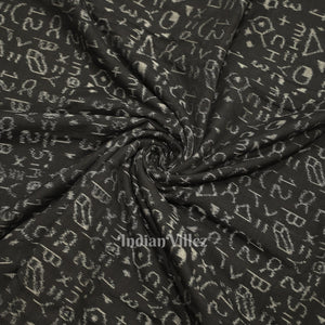 Black Chemical Formula Theme Sambalpuri Ikat Cotton Fabric