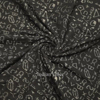 Black Chemical Formula Theme Sambalpuri Ikat Cotton Fabric