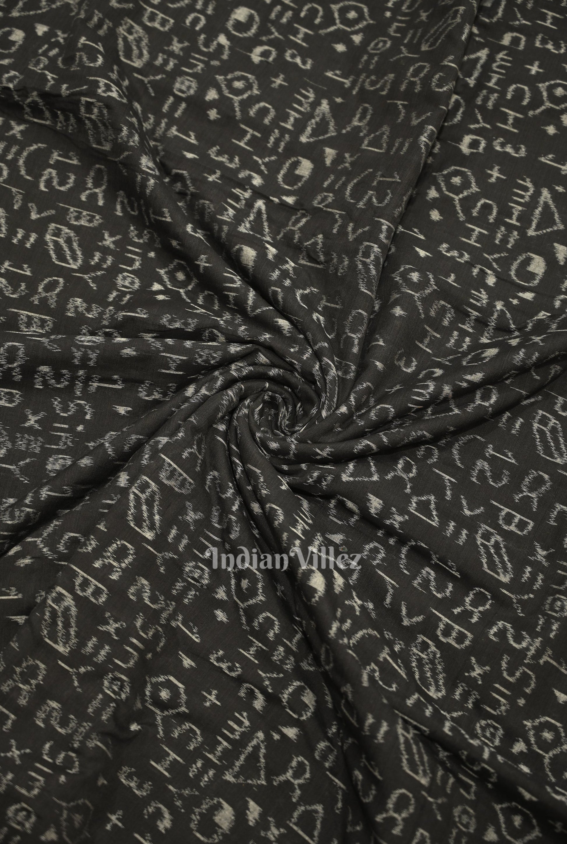 Black Chemical Formula Theme Sambalpuri Ikat Cotton Fabric