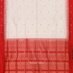 Pure White Red Buti pattern Bomkai Sambalpuri Silk Saree