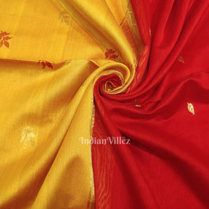 Deep Red Yellow Pure Silk Cotton Maheshwari Saree