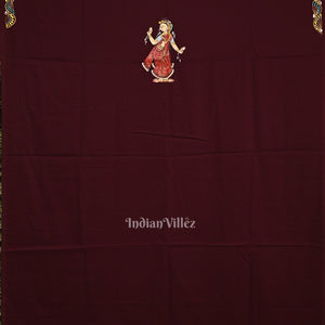Maroon with Krishna Theme Pattachitra Kurti Cotton Dress Material