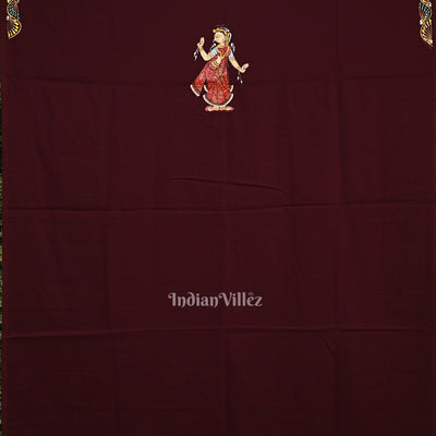 Maroon with Krishna Theme Pattachitra Kurti Cotton Dress Material