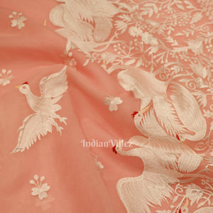 Baby Pink Parsi Gara Floral Motif Hand Embroidered Saree