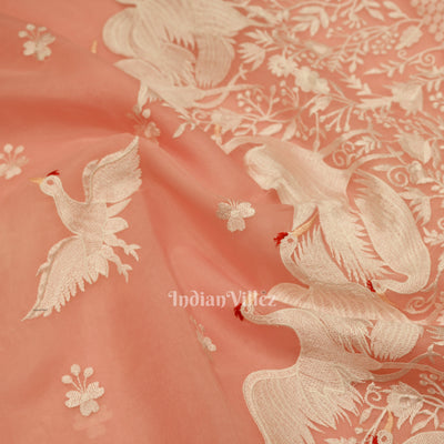 Baby Pink Parsi Gara Floral Motif Hand Embroidered Saree