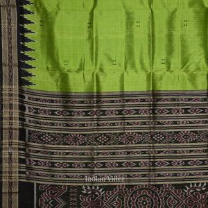 Parrot Green Black Buti Odisha Handloom Khandua Silk Saree