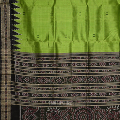 Parrot Green Black Buti Odisha Handloom Khandua Silk Saree