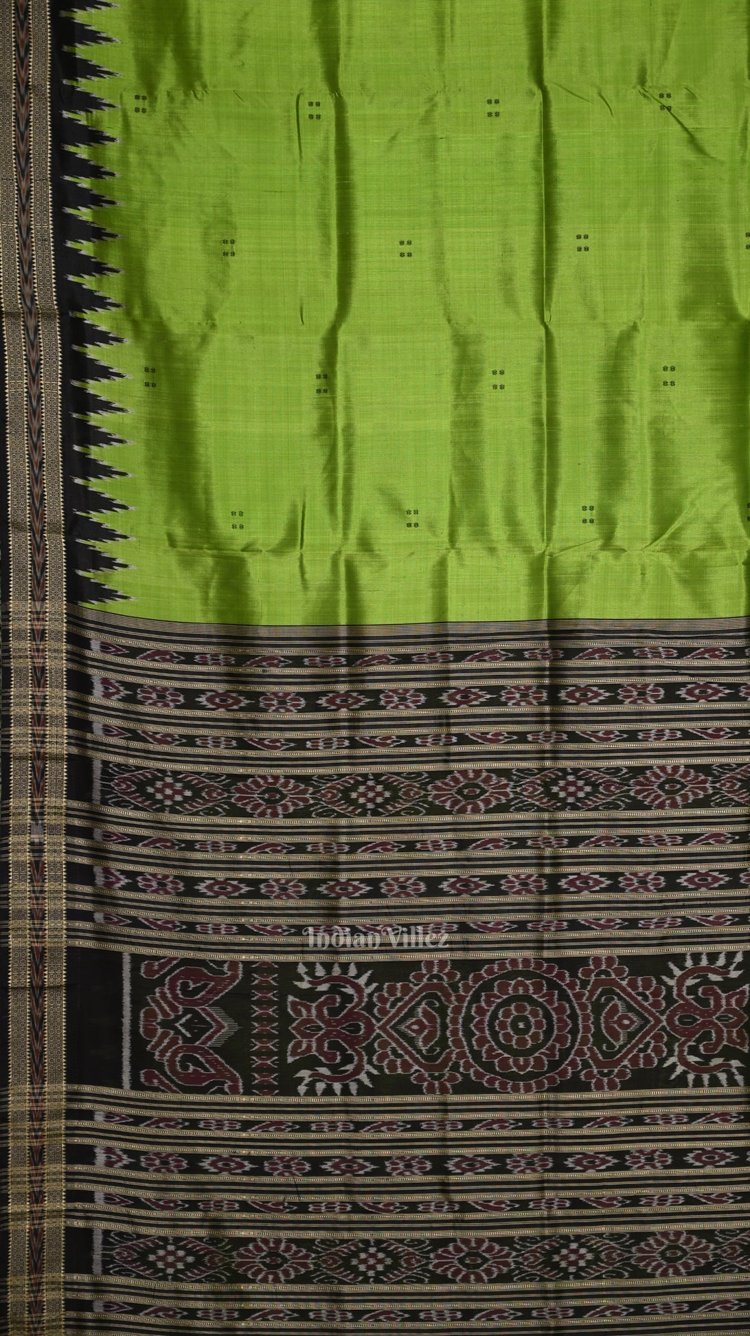 Parrot Green Black Buti Odisha Handloom Khandua Silk Saree