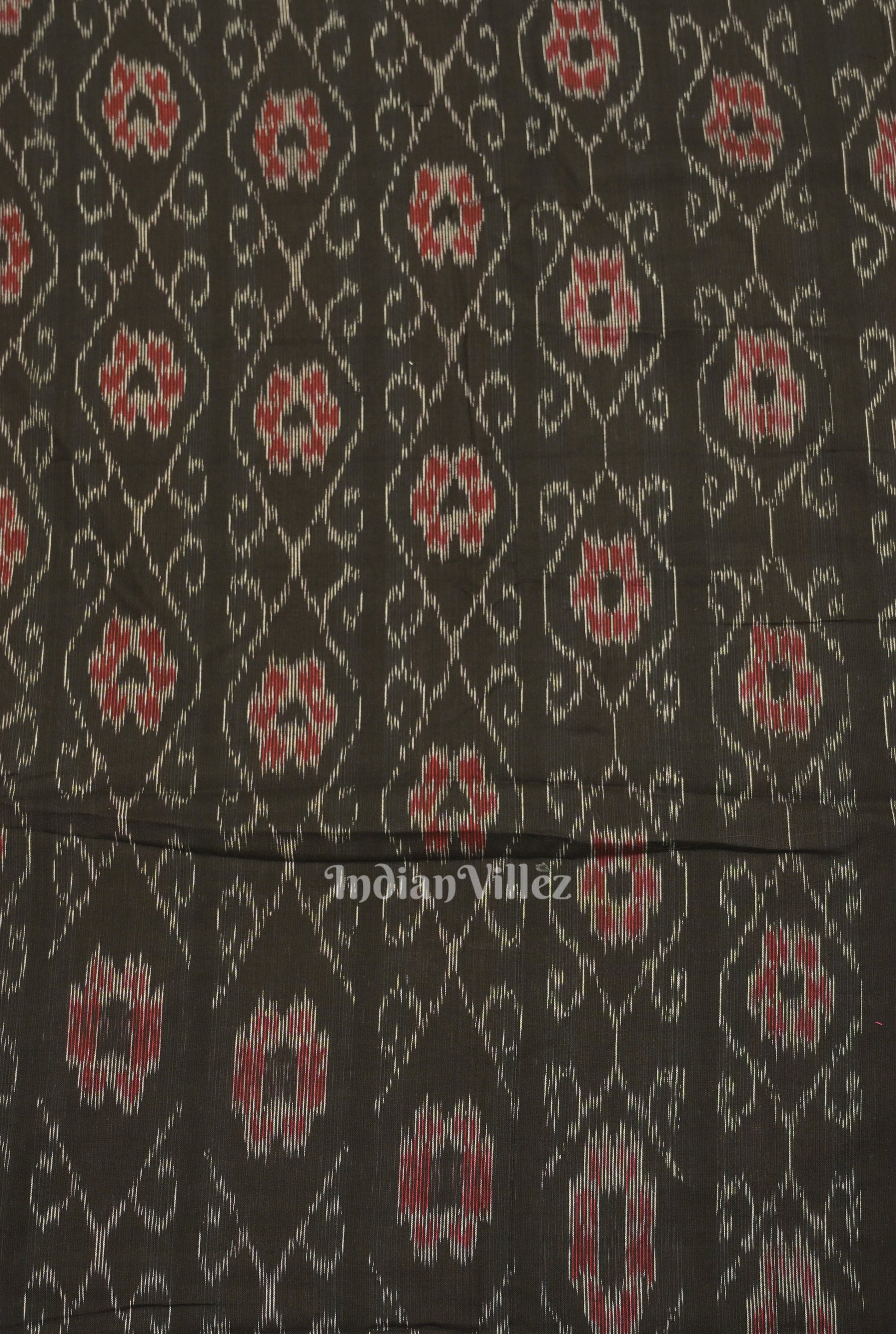 Black Floral Theme Sambalpuri Ikat Cotton Fabric