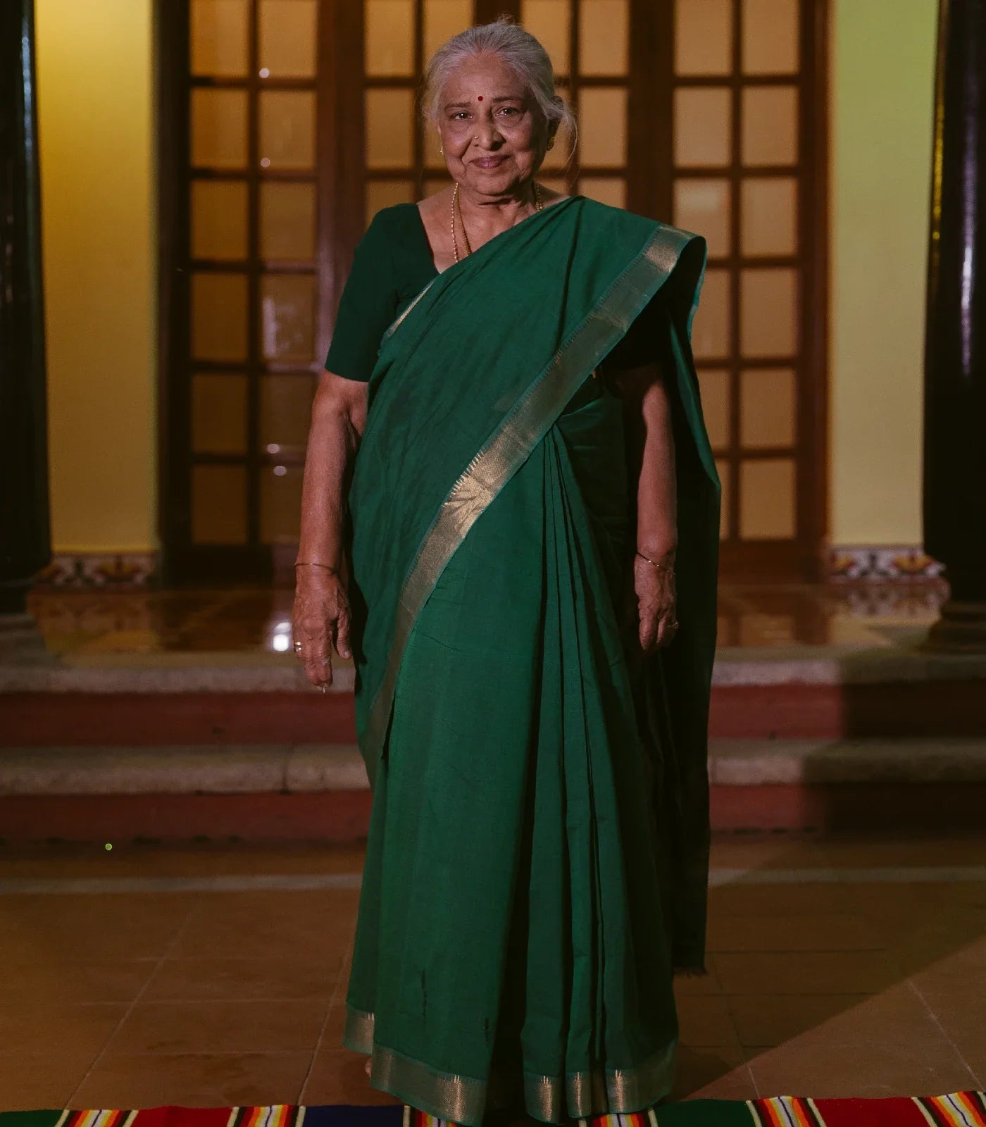 Dark Green Handloom Mangalagiri Cotton Saree With Zari Border