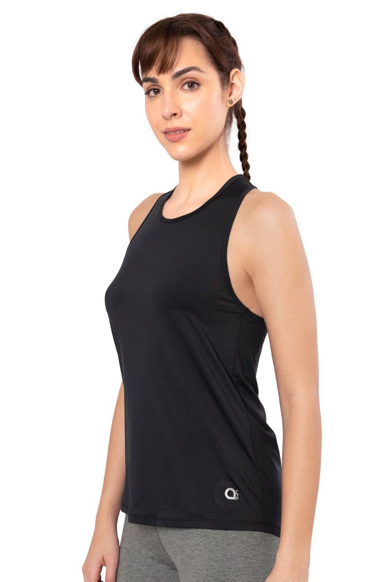 Flaunt Racerback Round Neck Tank Top - Jet Black