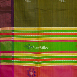 Olive Green Peach Handwoven South Soft Silk Saree