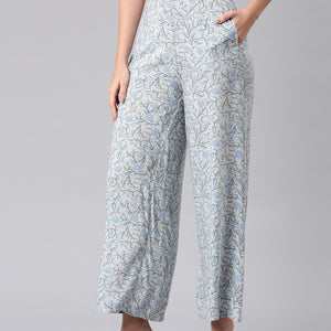 Women Blue Woven Viscose Mid Rise Printed Palazzo