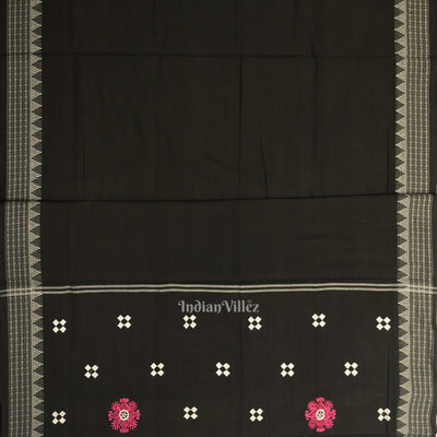 Baby Pink Black Flower Buti Odisha Ikat  Sambalpuri Dress Material & Dupatta