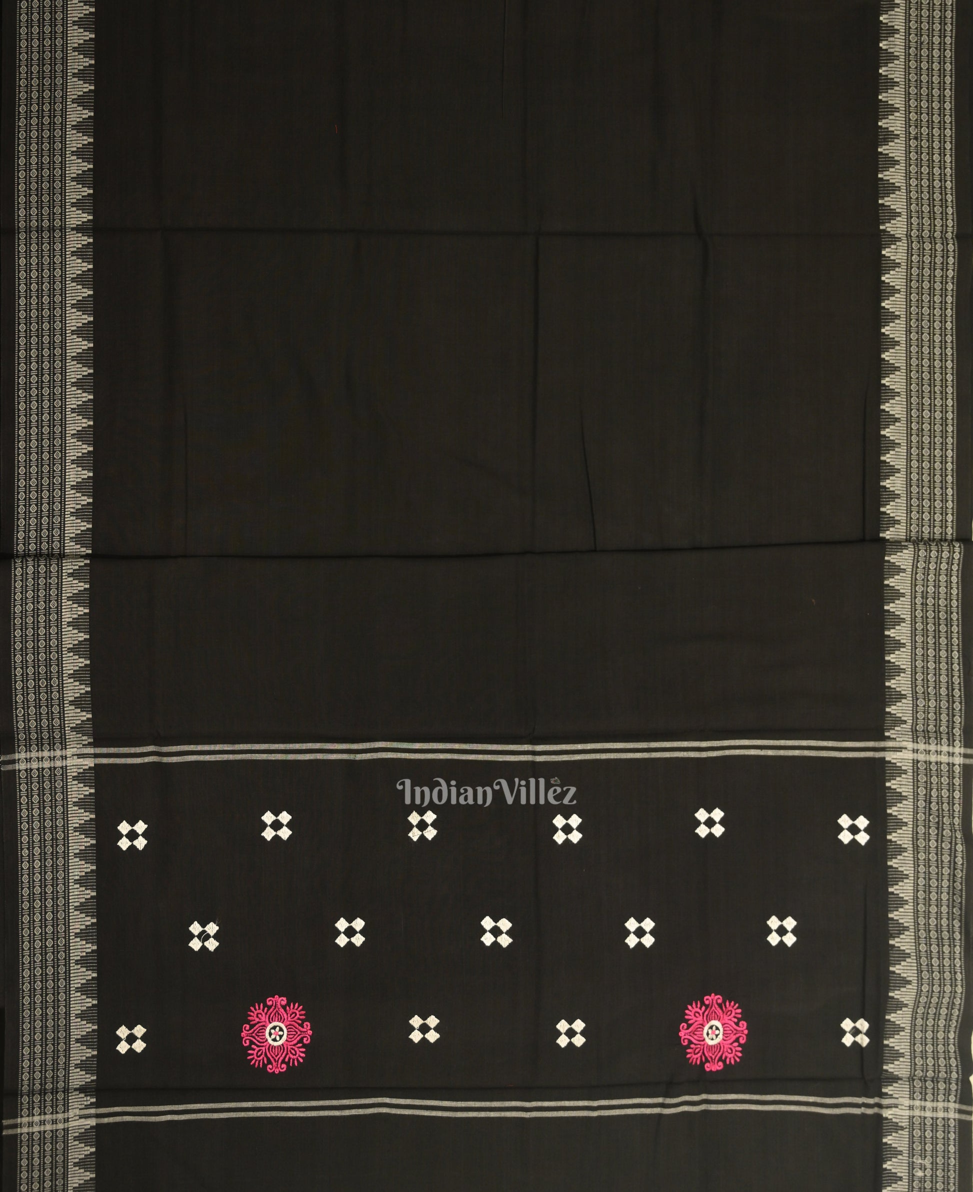 Baby Pink Black Flower Buti Odisha Ikat  Sambalpuri Dress Material & Dupatta
