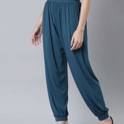 Women Solid Turquoise Blue Harem Pants