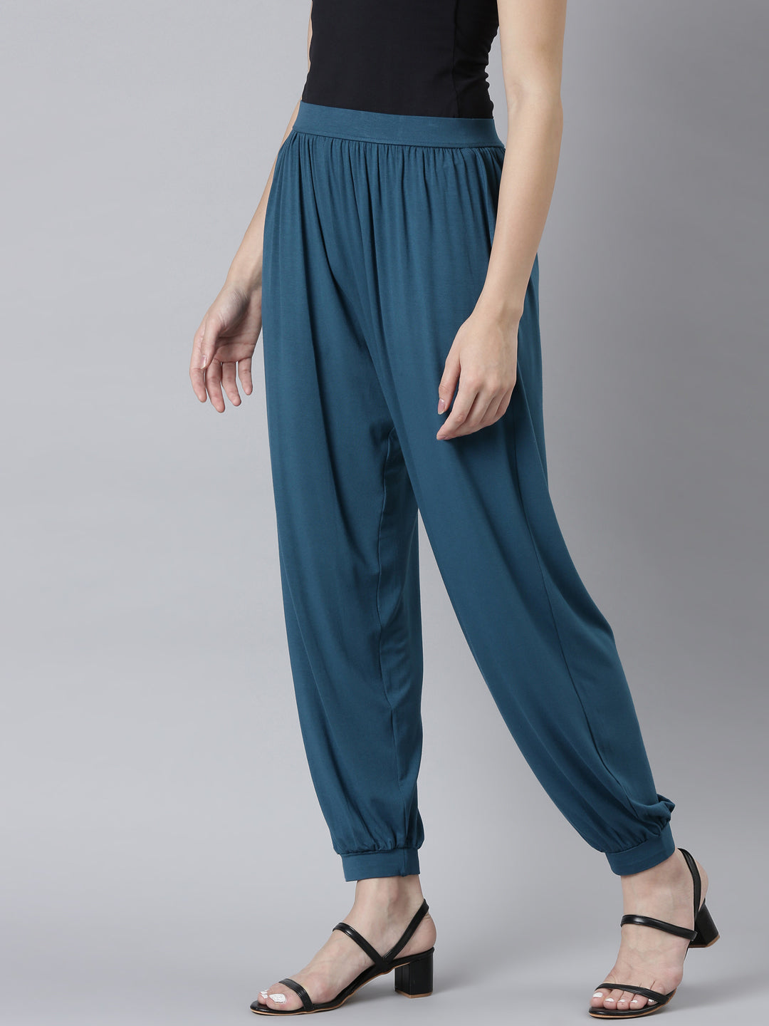 Women Solid Turquoise Blue Harem Pants