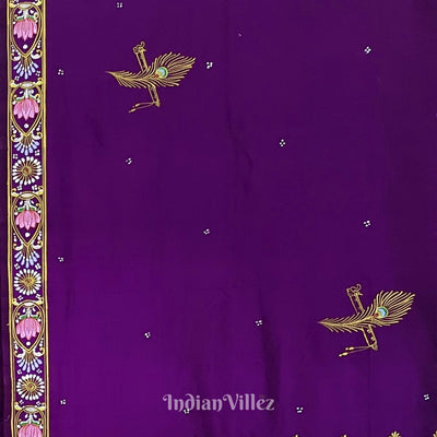 Purple Shree Jagannath Theme Pattachitra Silk Saree