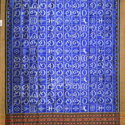 Blue Odia Varnamala Odisha Ikat Pure Sambalpuri Silk Dupatta