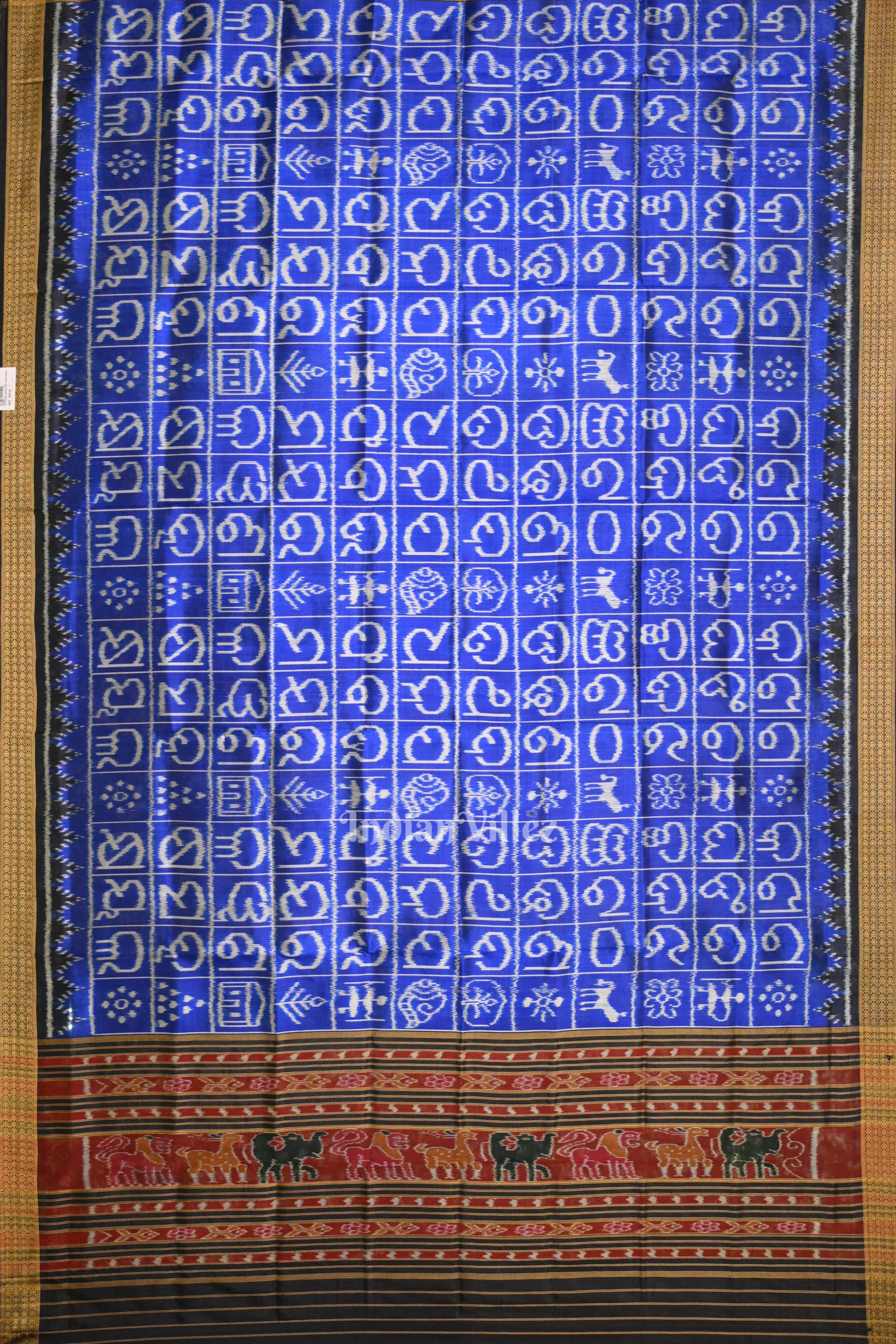 Blue Odia Varnamala Odisha Ikat Pure Sambalpuri Silk Dupatta