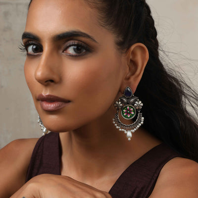 trueBrowns Silver Tone Handpainted Earrings