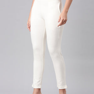 Women Solid White Mid Rise Smart Fit Kurti Pant