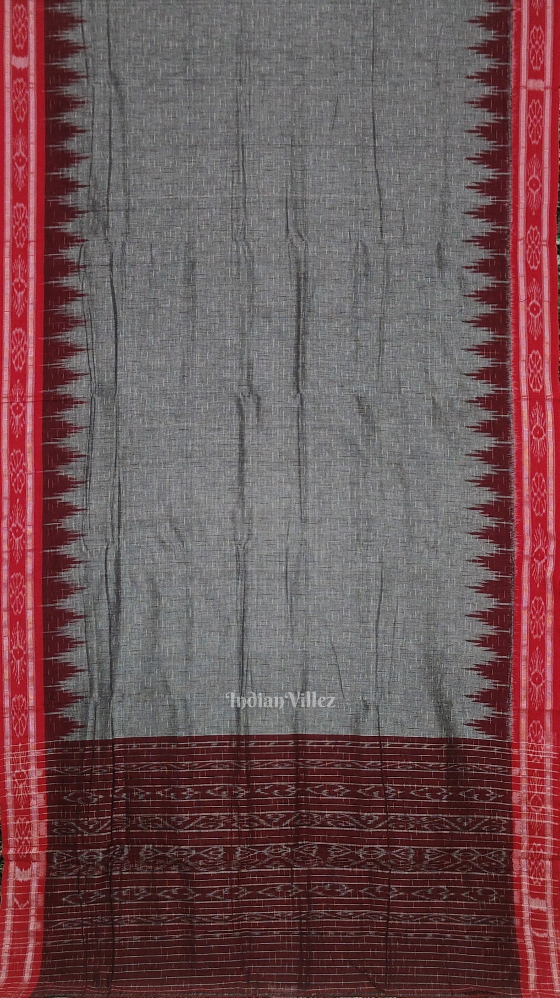 Gray Maroon Jharana Maniabandha Cotton Saree
