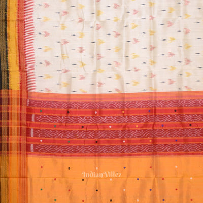 White Red  Mayur Chandrika Kathiphera Odisha Ikat Khandua Silk Saree