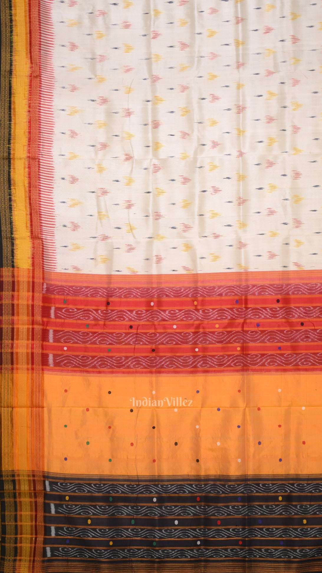 White Red  Mayur Chandrika Kathiphera Odisha Ikat Khandua Silk Saree