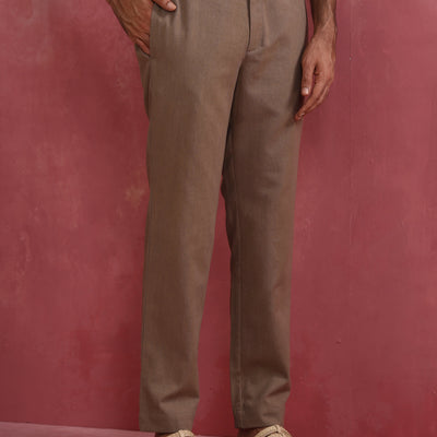 trueBrowns Men's Beige Cotton Twill Pant