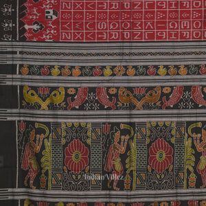 Maroon Black English Alphabet Odisha Sambalpuri Pure Cotton Saree