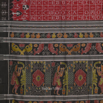 Maroon Black English Alphabet Odisha Sambalpuri Pure Cotton Saree