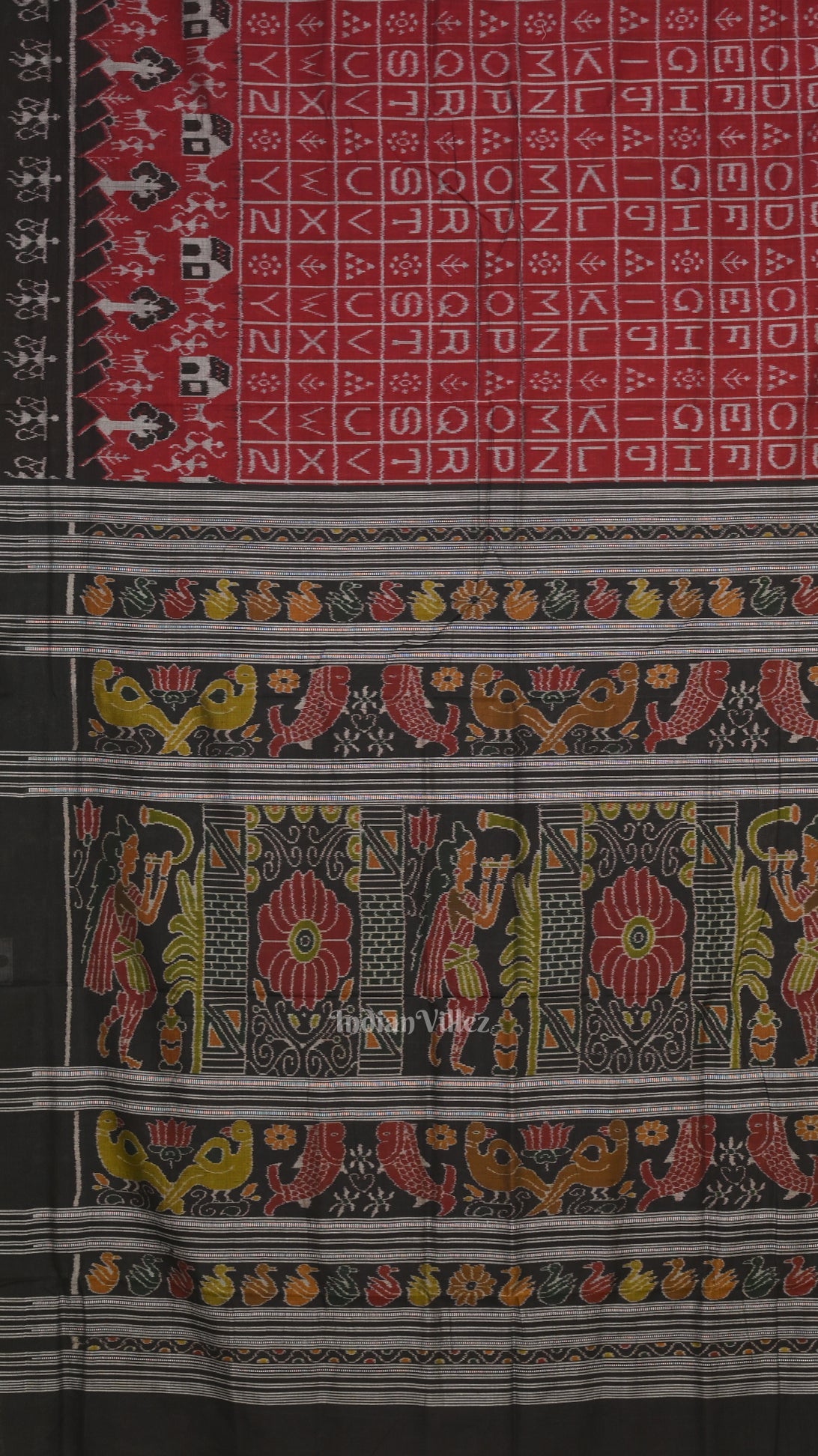 Maroon Black English Alphabet Odisha Sambalpuri Pure Cotton Saree
