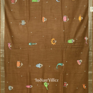 Caramel Musical Theme Hand-Painted Pattachitra Saree