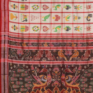 White Red Nabakothi Odisha Ikat Khandua Silk Saree
