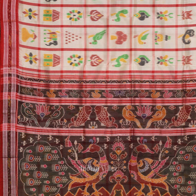 White Red Nabakothi Odisha Ikat Khandua Silk Saree
