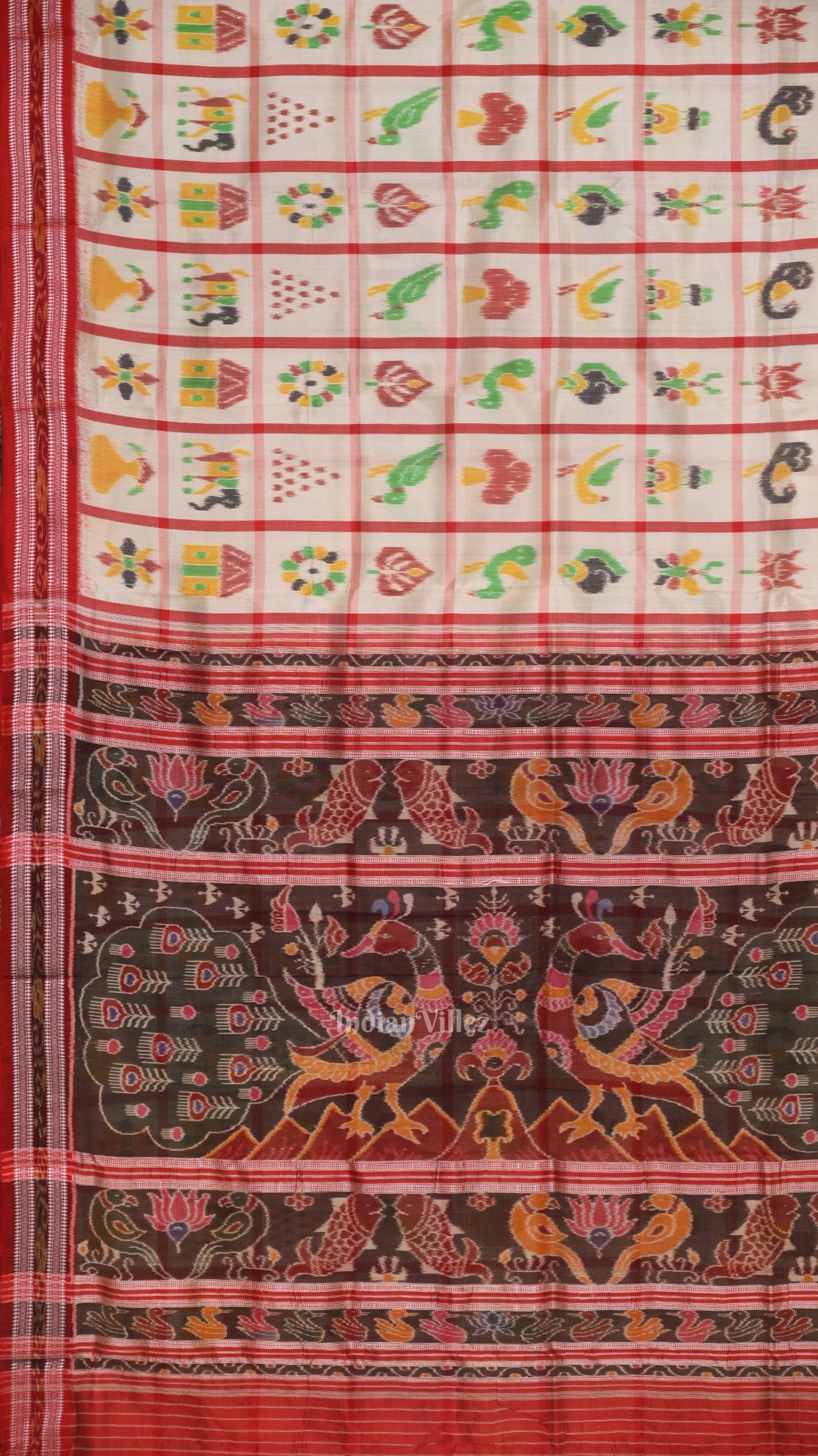 White Red Nabakothi Odisha Ikat Khandua Silk Saree