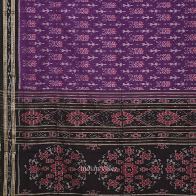 Purple Black Tribal Theme Odisha Ikat Sambalpuri Cotton Saree