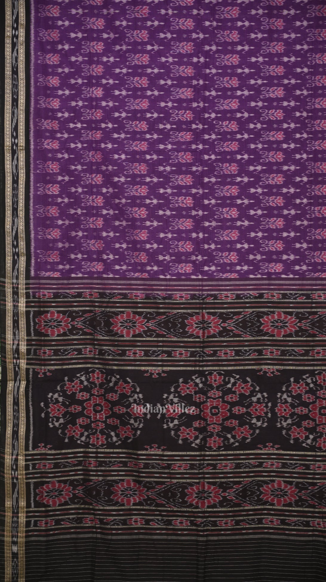 Purple Black Tribal Theme Odisha Ikat Sambalpuri Cotton Saree