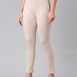 Women Solid Light Beige Mid Rise Smart Fit Kurti Pant