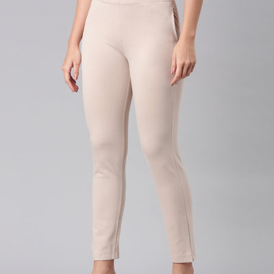 Women Solid Light Beige Mid Rise Smart Fit Kurti Pant
