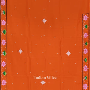 Orange Ramayana Theme Hand-Painted Pattachitra Saree